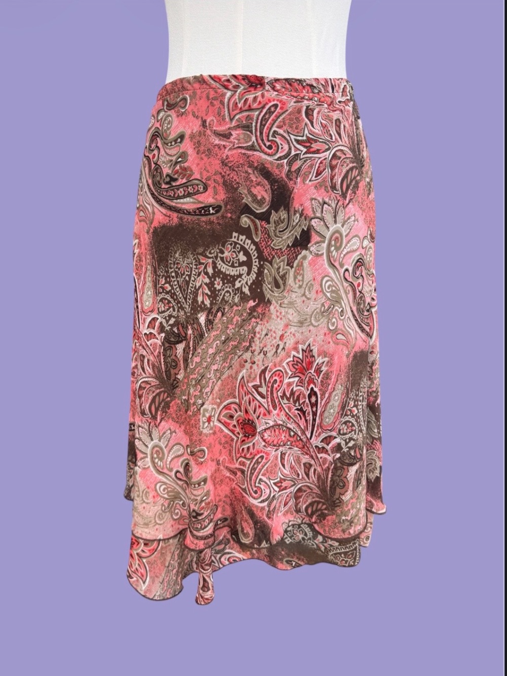 Vintage 90s y2k Paisley Pink Brown Fairycore Whimsical Midi Skirt XL